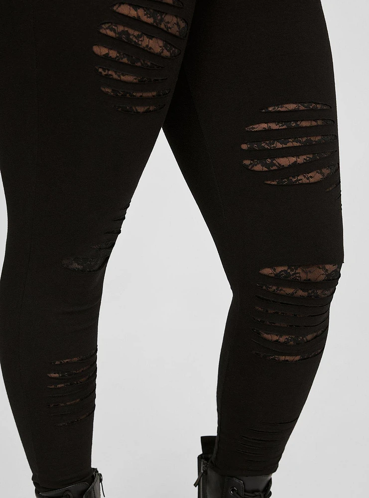 Full Length Signature Waist Slashed Lace Legging