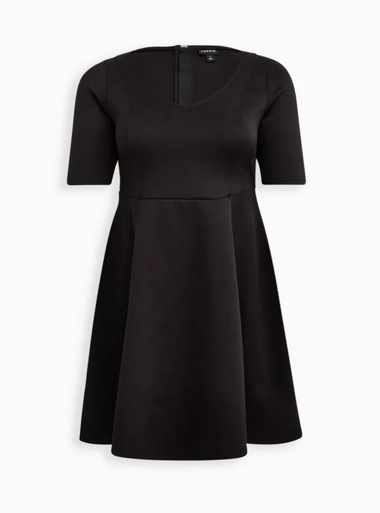 Fluted Fit & Flare Mini Dress - Scuba Black
