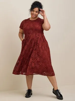 Midi Lace Fit And Flare Dress
