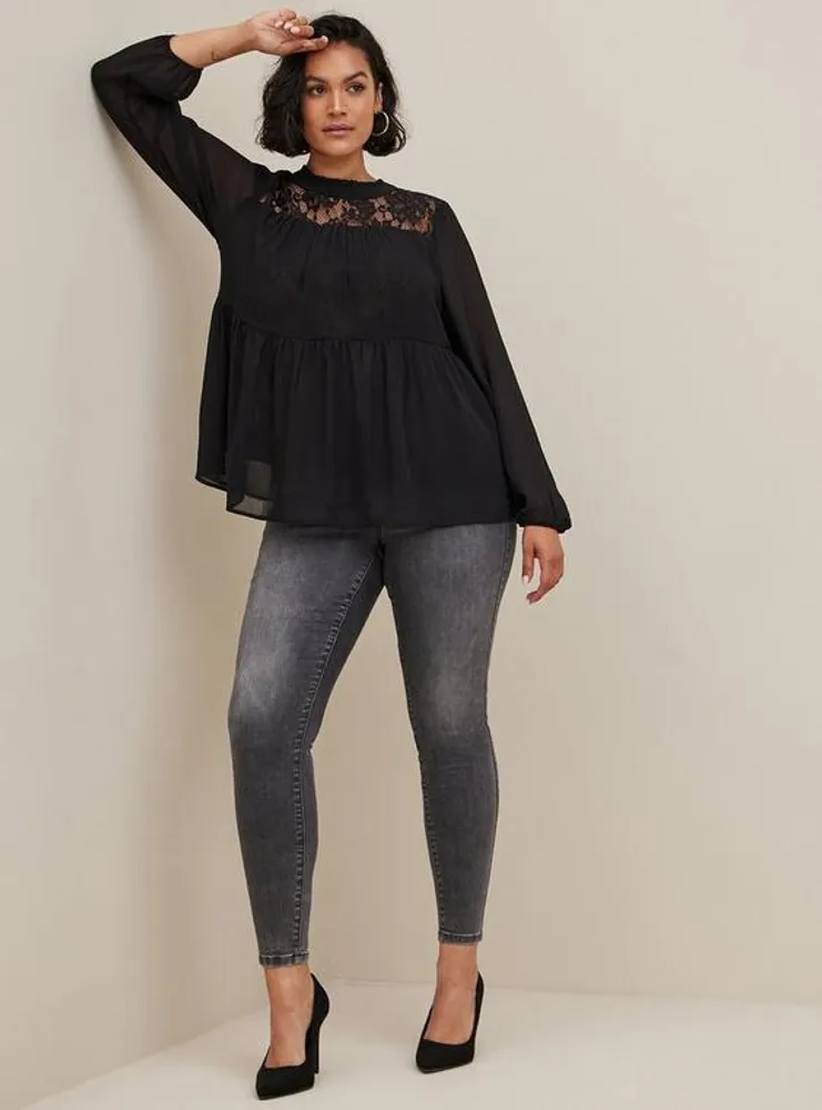 Lace With Chiffon Overlay Blouse