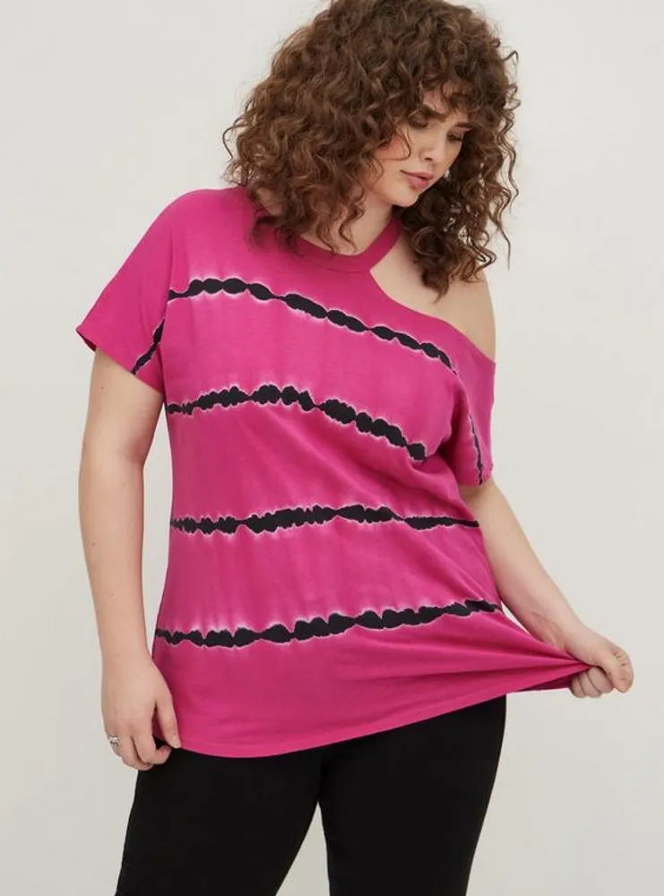 LoveSick Cold Shoulder Tee - Cotton Tie-Dye Pink