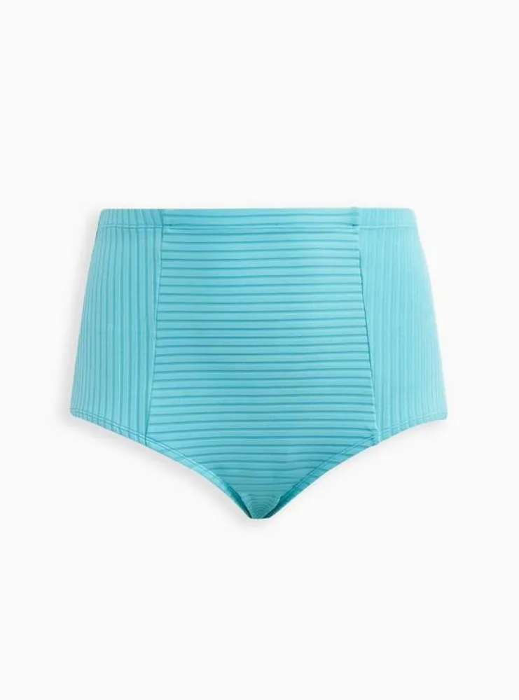 High Waisted Ruched Swim Brief - Blue