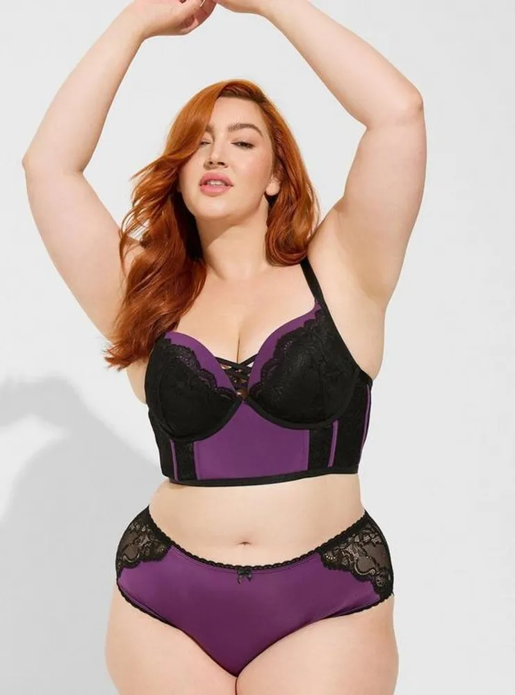 Plus Size - Black & Purple Lace Caged Hipster Panty - Torrid