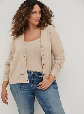 Vegan Cashmere Cardigan V-Neck Drop Shoulder Sweater