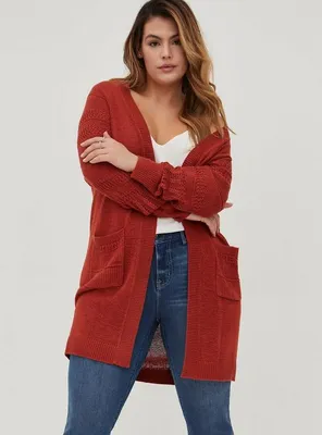 Duster Open Front Stitch Detail Sweater