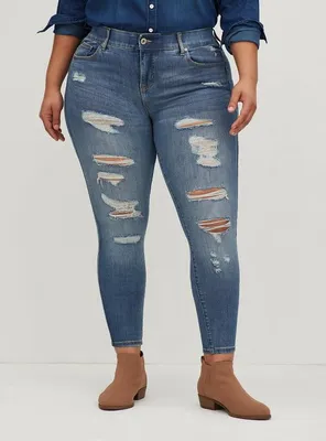 Bombshell Skinny Premium Stretch High-Rise Destructed Jean