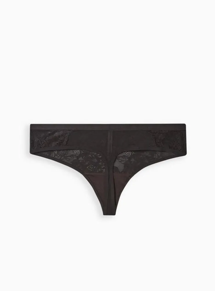 Floral Lace Mid-Rise Thong Panty