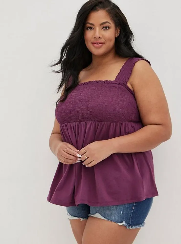 TORRID Babydoll Knit Smocked Bodice Tank