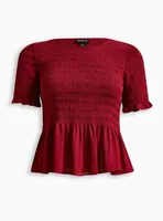 Peplum Chiffon Smocked Top