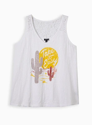 Graphic Classic Fit Heritage Slub V-Neck Lace Inset Tank