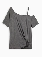 Off-Shoulder Feather Soft Slub Twist Hem Tee