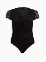 Cinched Bodysuit - Stretch Lace Black