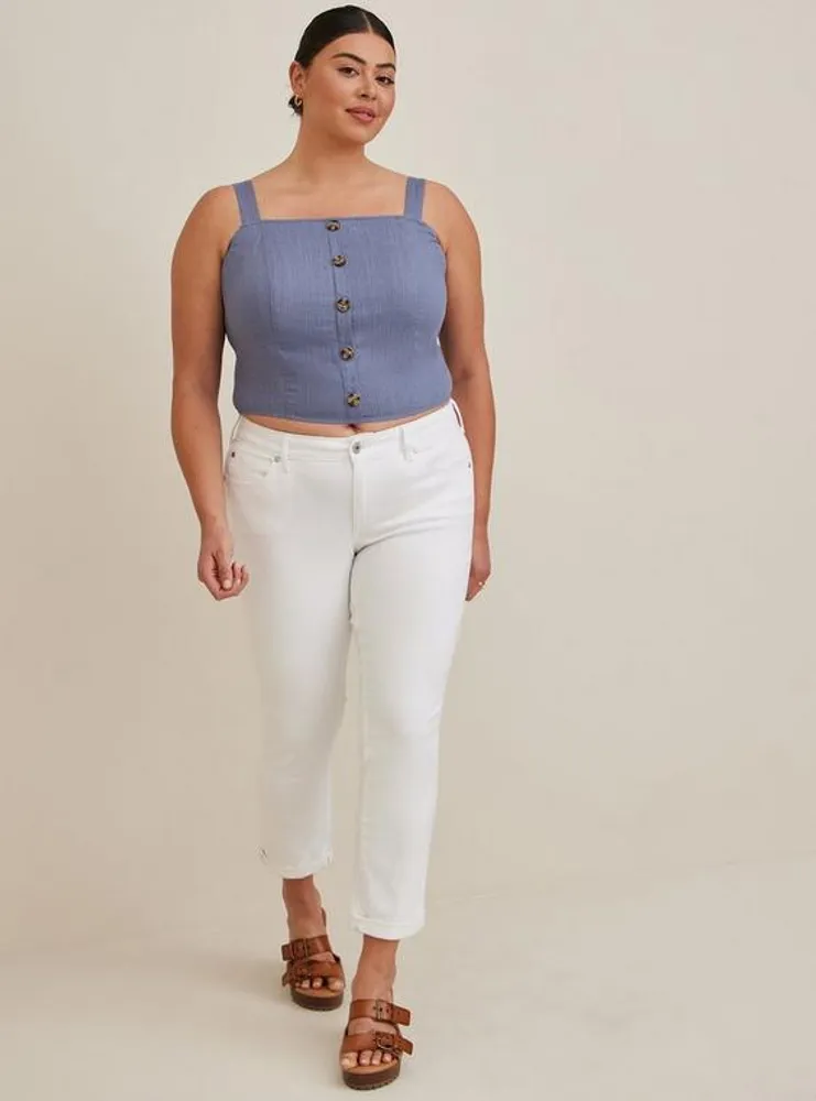 Linen Blend Button-Front Crop Tank