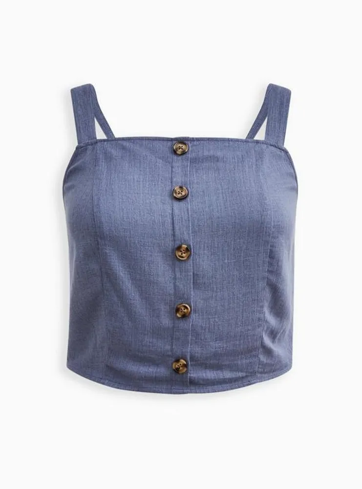 Linen Blend Button-Front Crop Tank