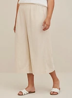 Crop Pull-On Wide Leg Stretch Linen Blend High-Rise Pant