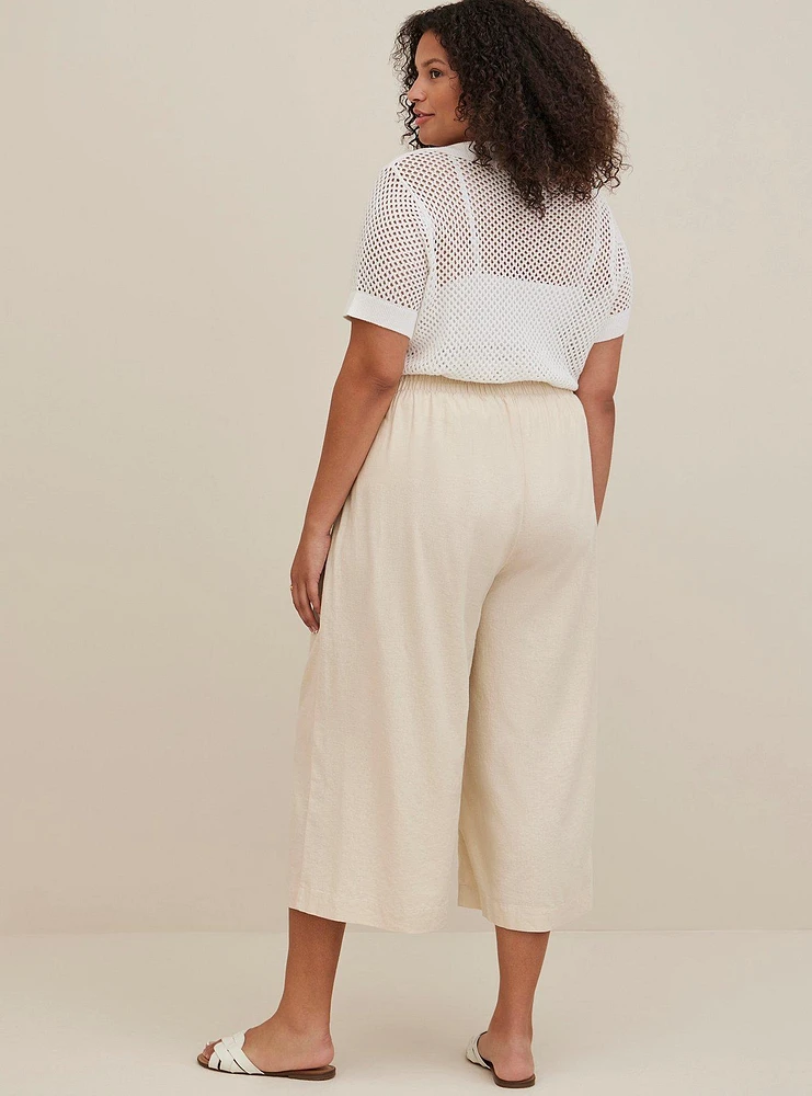 Crop Pull-On Wide Leg Stretch Linen Blend High-Rise Pant