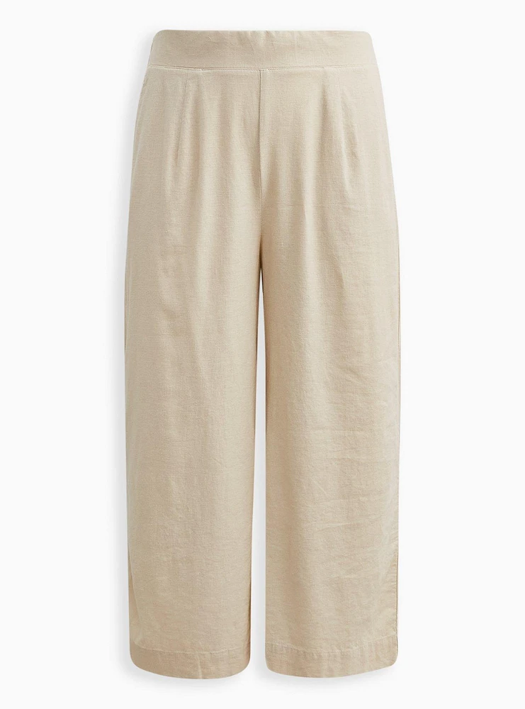 Crop Pull-On Wide Leg Stretch Linen Blend High-Rise Pant