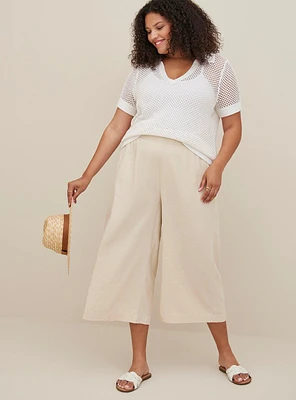 Crop Pull-On Wide Leg Stretch Linen Blend High-Rise Pant