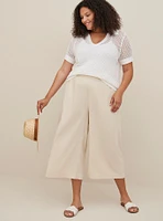 Crop Pull-On Wide Leg Stretch Linen Blend High-Rise Pant