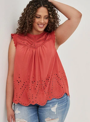 Eyelet Pintuck Detail Top