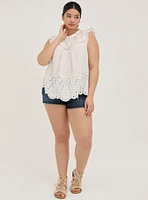 Eyelet Pintuck Detail Top