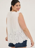 Eyelet Pintuck Detail Top