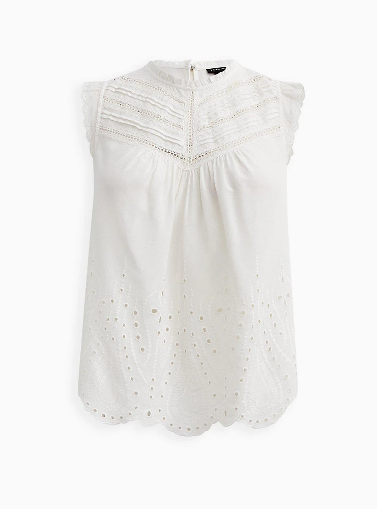 Eyelet Pintuck Detail Top