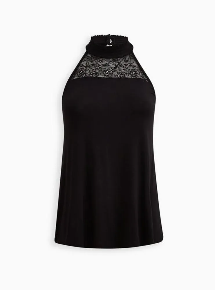 Lace Yoke Halter - Super Soft Black