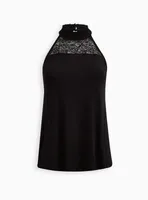 Lace Yoke Halter - Super Soft Black