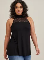 Lace Yoke Halter - Super Soft Black