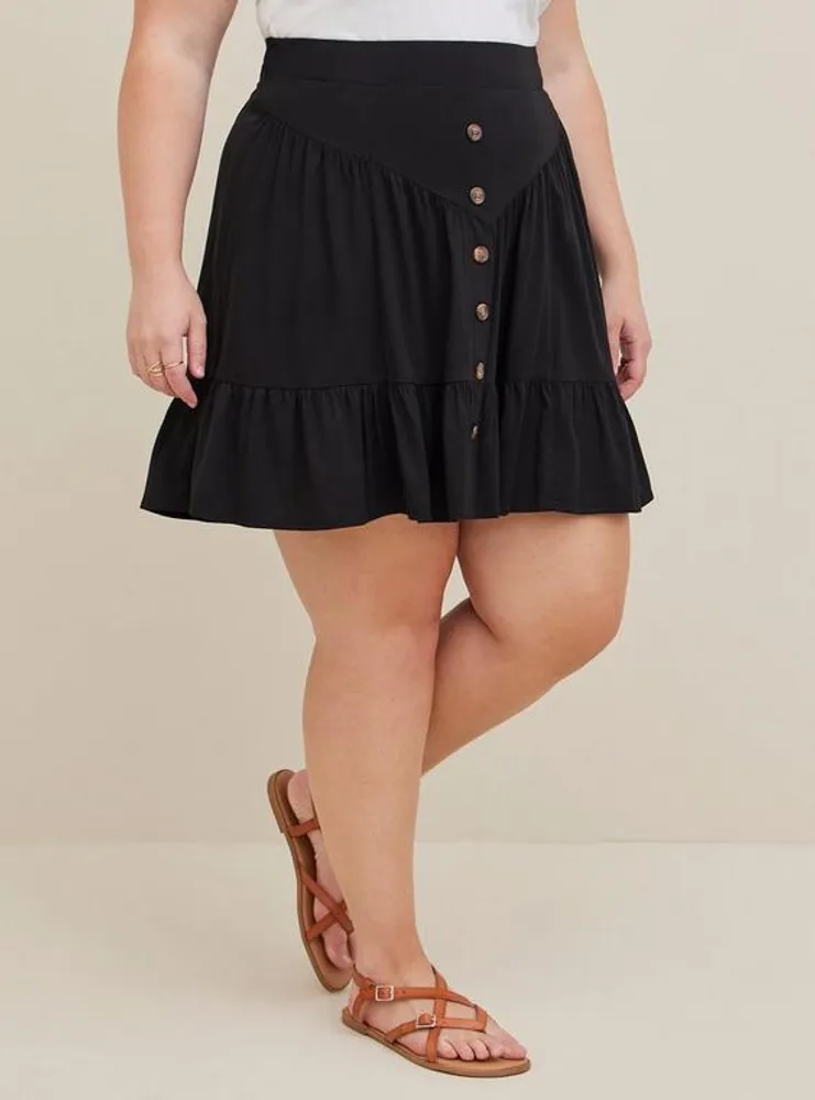Button Front Tiered Mini Skirt