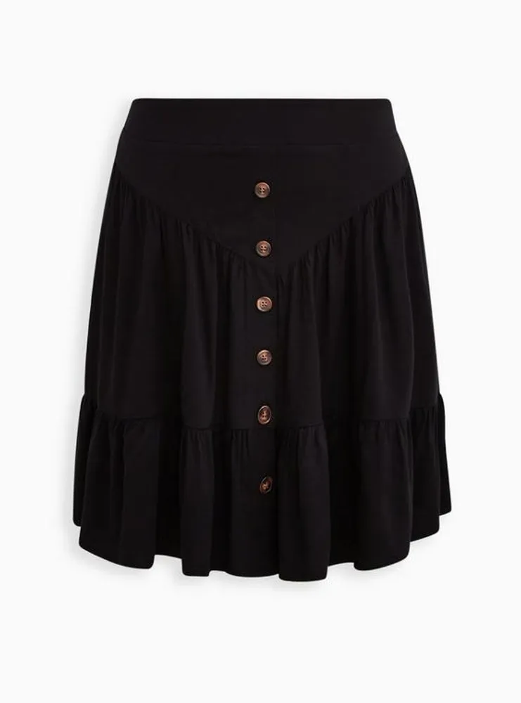 Button Front Tiered Mini Skirt