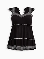 Babydoll Crinkle Gauze Embroidered Tiered Top