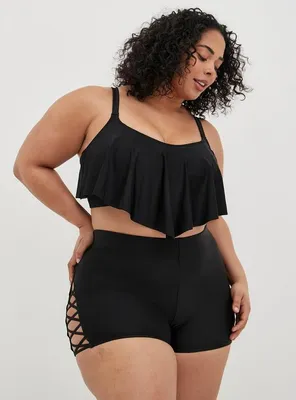 Black Strappy Side Swim Shorts With No Lining
