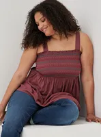 Smocked Babydoll Tank - Dusty Red