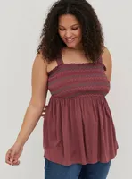 Smocked Babydoll Tank - Dusty Red