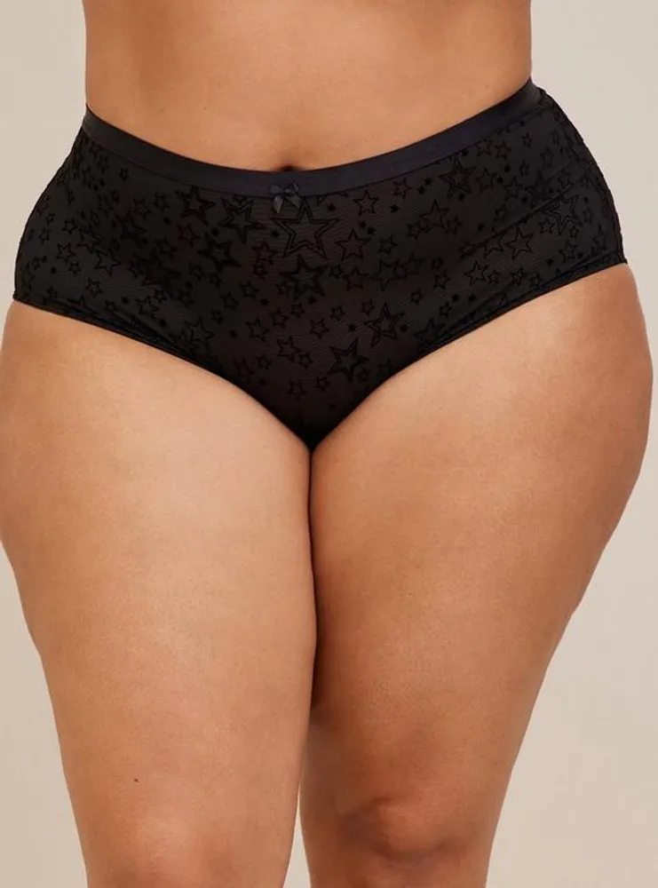 Mesh and Flocking Mid Rise Brief Panty