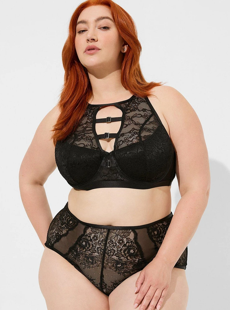 Lace Mid Rise Cheeky Panty With Open Bum