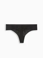 Mesh and Flocking Mid Rise Thong Panty