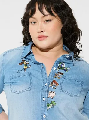 Disney Pixar Toy Story Button Down Top - Chambray Denim Light Wash