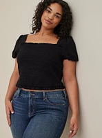 Challis Smocked Puff Sleeve Crop Top