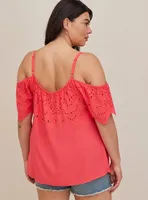 Challis Embroidered Cold Shoulder Top