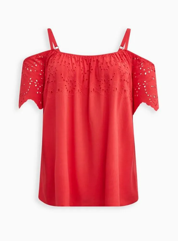 Challis Embroidered Cold Shoulder Top