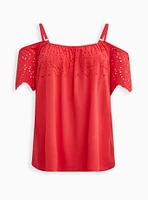 Challis Embroidered Cold Shoulder Top