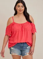 Challis Embroidered Cold Shoulder Top