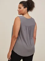 Textured Woven With Challis Back Crochet Detail Lace-Up Tank