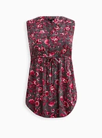 Emma Babydoll Rayon Slub Tie Waist Sleeveless Tunic Top