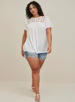 Crinkle Gauze Daisy Crochet Trim Top