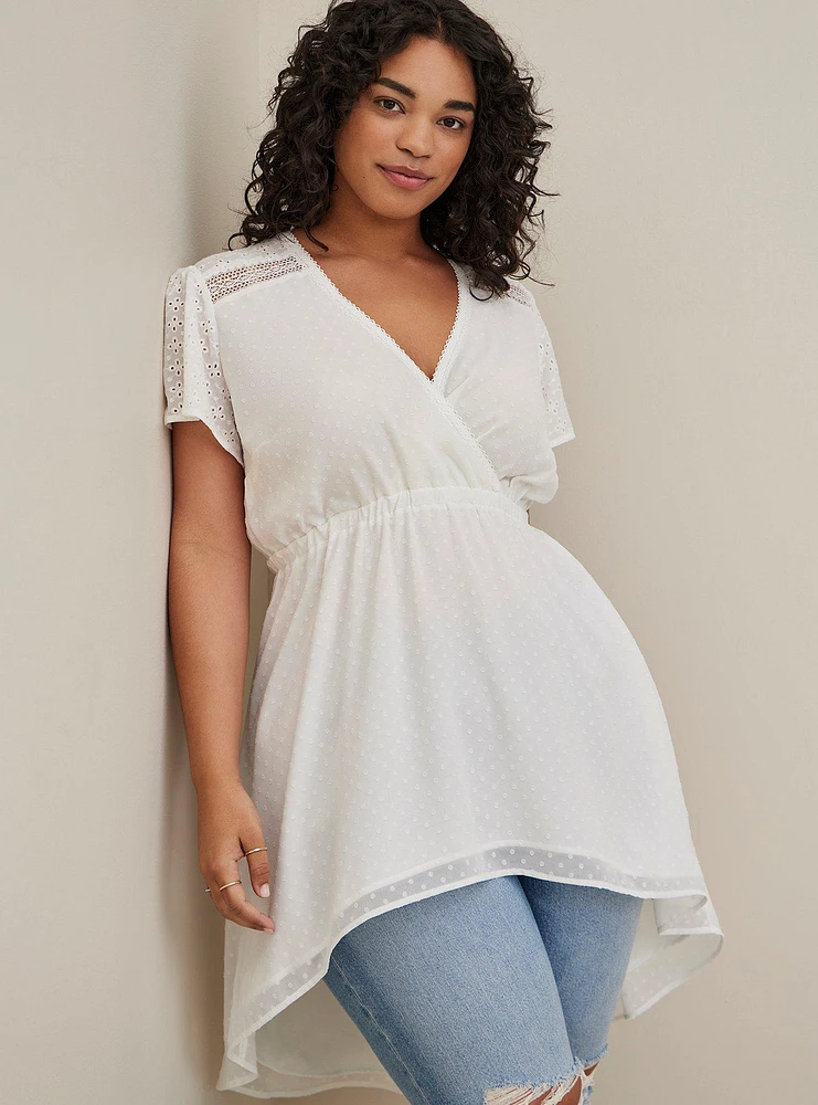 Babydoll Chiffon Clip Dot Eyelet Detail Tunic Top