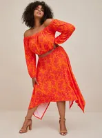 Handkerchief Hem Maxi Skirt - Super Soft Floral Orange